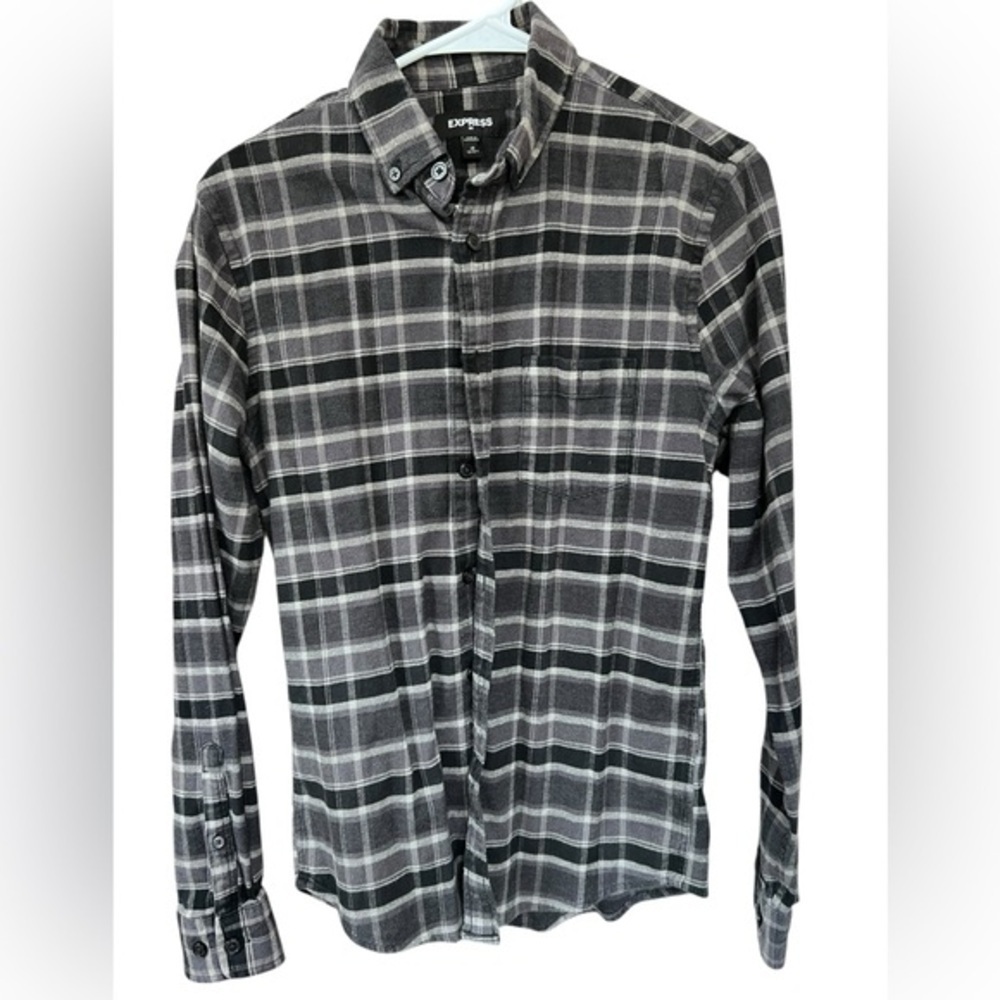 Express Men's Gray Plaid Button Down Shirt